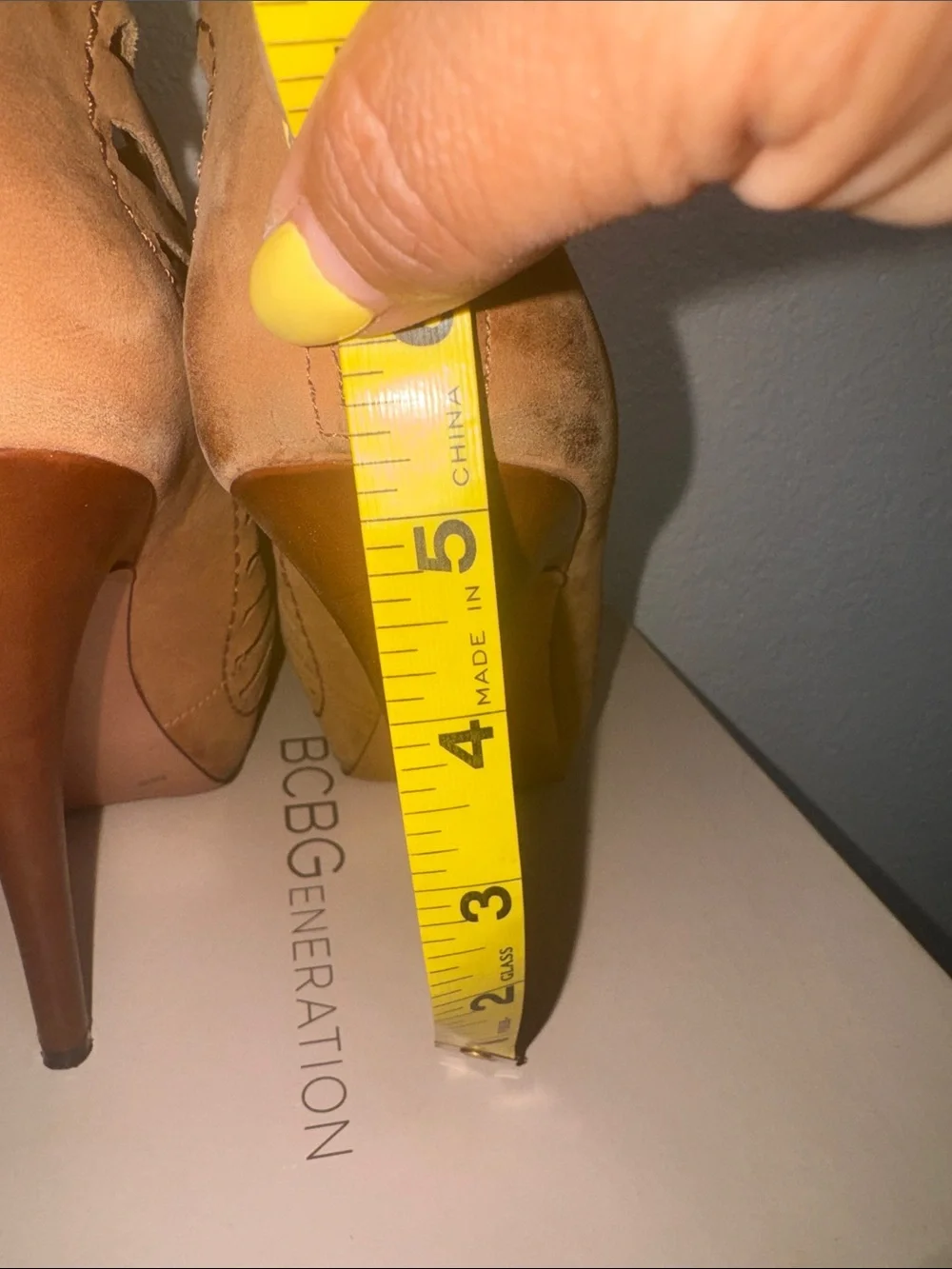 BCBGeneration Tan Cutout Stiletto Ankle Booties